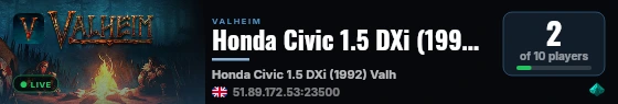 Honda Civic 1.5 DXi (1992) Valheim live status badge