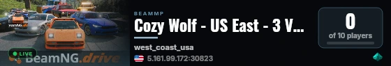 Cozy Wolf - US East - 3 Vehicle live status badge