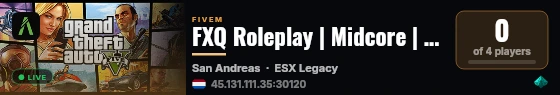 FXQ Roleplay | Midcore | Ingame Voice | Anti-Cheat live status badge
