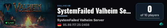 SystemFailed Valheim Server live status badge