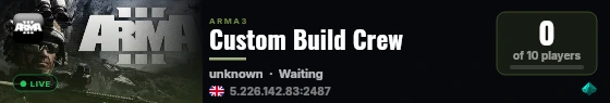 Custom Build Crew live status badge