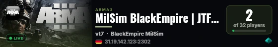MilSim BlackEmpire | JTF Black Vanguard | MilSim RP | blackempi live status badge