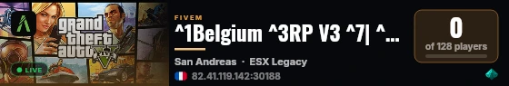 ^1Belgium ^3RP V3 ^7| ^2Véhicule Offert ^7| ^5Staff Actif ^7| ^6Économie Réaliste live status badge