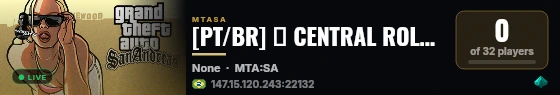 [PT/BR] ♦ CENTRAL ROLEPLAY ♦ 【 FIVEM/RP 】FAVELA | EMPREGOS | LGBTQ+ | TRAFICO | PCFRACO live status badge