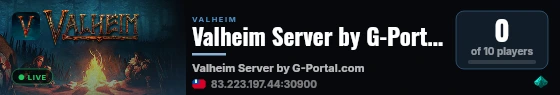 Valheim Server by G-Portal.com live status badge