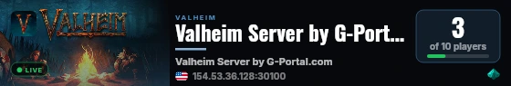 Valheim Server by G-Portal.com live status badge