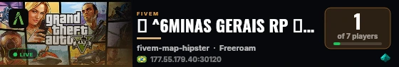 🎮 ^6MINAS GERAIS RP 🎮 ✅ INAUGUROU HOJE ✅ | 🎮 https://discord.gg/Dh7mPeXp9Y live status badge