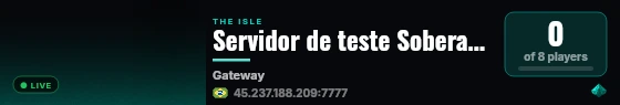 Servidor de teste Soberano Isle live status badge