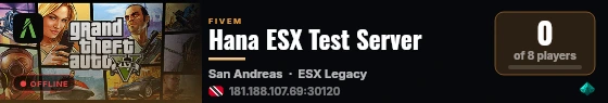 Hana ESX Test Server live status badge