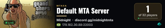 Default MTA Server live status badge