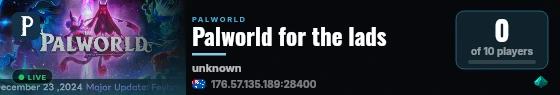 Palworld for the lads live status badge