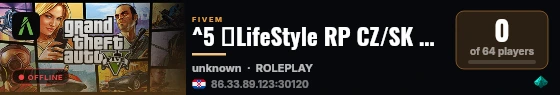 ^5 👑LifeStyle RP CZ/SK Test Server👑 live status badge