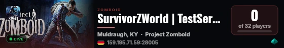 SurvivorZWorld | TestServer live status badge