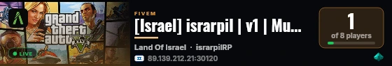 [Israel] israrpil | v1 | Mumble 🎤 | Custom Cars 🚗 | 30,000💸 | https://discord.gg/UdhXQhWYQ4 | israrpil live status badge