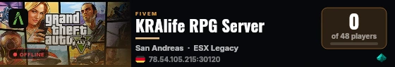 KRAlife RPG Server live status badge