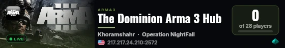 The Dominion Arma 3 Hub live status badge