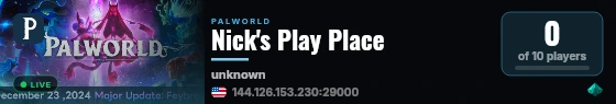 Nick's Play Place live status badge