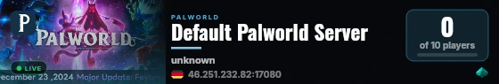 Default Palworld Server live status badge