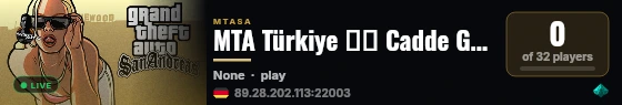 MTA Türkiye ❱❱ Cadde Gaming Freeroam ❰❰ [Araba/Drift/Klan/Turf/Tag/Drop/Ankara/Map] live status badge