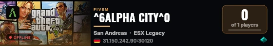 ^6ALPHA CITY^0 live status badge
