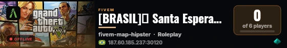[BRASIL]💎 Santa Esperança|RolePlay 💎|📋WHITELIST📋| 🎉SERVER NOVO🎉  💸30K Inicial💸 |🔫Facs e Orgs🔫 |🚑 SAMU🚑 | 🏆DC🏆 | live status badge