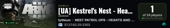 [UA] Kestrel's Nest - Hearts & Minds: Lythium live status badge