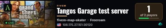 Tangos Garage test server live status badge