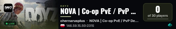 NOVA | Co-op PvE / PvP Deathmatch | Persistent Gear | Chernarus live status badge