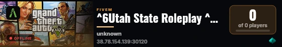 ^6Utah State Roleplay ^0| vMenu | Whitelisted | Active LEO, Fire & DOT | Custom Vehicles, MLO's & EUP | Salt Lake County, UT Based Server | ^4.gg/utsrp live status badge