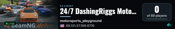 24/7 DashingRiggs Motorsports Playground live status badge