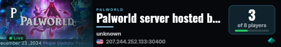 Palworld server hosted by G-Portal live status badge