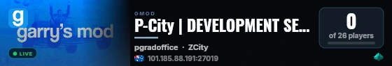 P-City | DEVELOPMENT SERVER | discord.gg/pgrad live status badge
