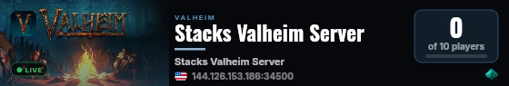 Stacks Valheim Server live status badge