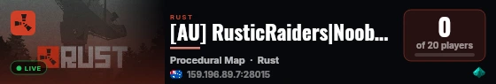 [AU] RusticRaiders|Noob friendly|low decay|no killing|Zombies live status badge