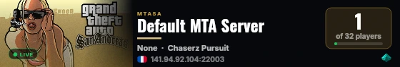 Default MTA Server live status badge