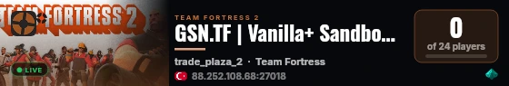 GSN.TF | Vanilla+ Sandbox | Australium, BHop, Duels, GPan, RPS live status badge