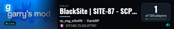 BlackSite | SITE-87 - SCP RP live status badge