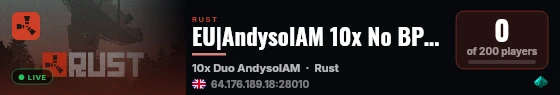 EU|AndysolAM 10x No BPs Solo/Duo|PVP|Shop|Loot+|Kits|Raid+|Skin live status badge