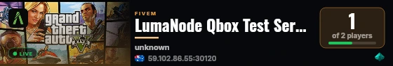 LumaNode Qbox Test Server live status badge