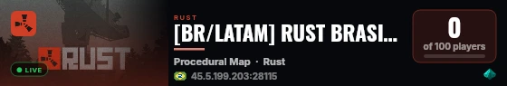 [BR/LATAM] RUST BRASIL | SOLO | PRIMITIVO/MEDIEVAL | WIPE 01/09 live status badge