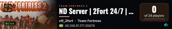 ND Server | 2Fort 24/7 | BR | 5s Respawn live status badge