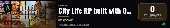 City Life RP built with QBCore Framework by JericoFx & Kakarot & Hamy! live status badge