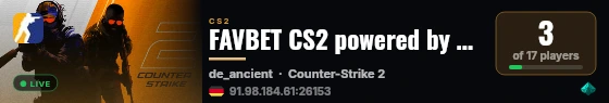 FAVBET CS2 powered by PRACC.COM live status badge