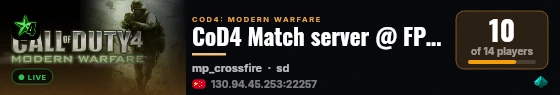 CoD4 Match server @ FPSChallenge.eu live status badge