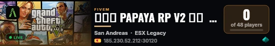 🇪🇸🔥 PAPAYA RP V2 🍍💎  MINI  WL AL ENTRAR | 💣 ROL MODERNO | 🚓 CNP & GC 24/7 | 🔫 BANDAS & MAFIAS | 💊 DROGAS ÚNICAS | 🏦 ATRACOS & ROBOS | 🏎️ +1500 COCHES | 🏠 CASAS & NEGOCIOS | 🎉 EVENTOS DIARIOS | 🔥 ACTUALIZACIONES CONSTANTES 💯 live status badge