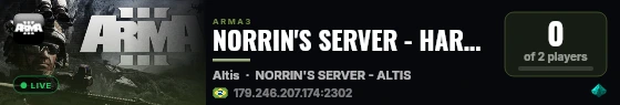 NORRIN'S SERVER - HARDCORE MILSIM GROUP - ALTIS live status badge