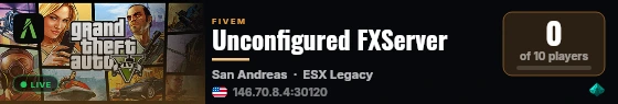 Unconfigured FXServer live status badge