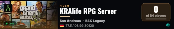 KRAlife RPG Server live status badge