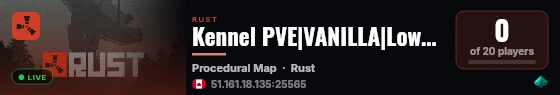 Kennel PVE|VANILLA|LowUpkeep|QC live status badge