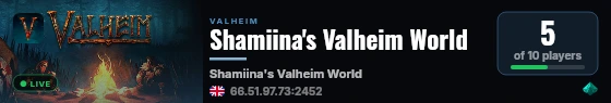 Shamiina's Valheim World live status badge